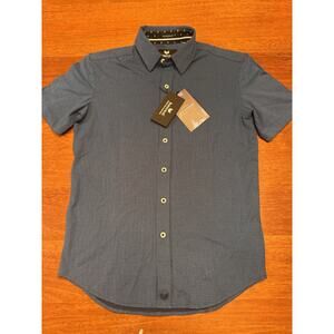 New Sm. Butter Cloth Icy Cotton Slim Fit Short Sleeve Button Up Shirt Solid Blue